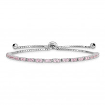 Quality Gold Sterling Silver Rhodium-plated October Birthstone Pink CZ Adj Bracelet - QG4757OCT