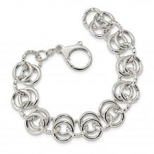Quality Gold Sterling Silver Polished and Textured Circle Fancy Link 7.5 inch Bracelet - QG4484-7.5