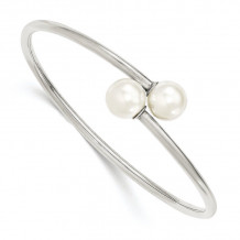 Quality Gold Sterling Silver Polished 10mm Swarovski Pearl Bangle Bracelet - QB1054