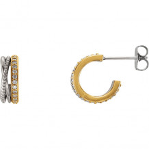 Stuller 14k Two Tone Gold Beaded Diamond Hoop Earrings