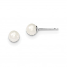 Quality Gold Sterling Silver 5-6mm White FW Cultured Round Pearl Stud Earrings - QE12732