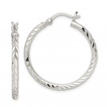 Quality Gold Sterling Silver Diamond-cut Hoop Earrings - QE14127