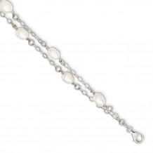 Quality Gold Sterling Silver 7.5in. FW Cultured Pearl Bracelet - QH5049-7.5