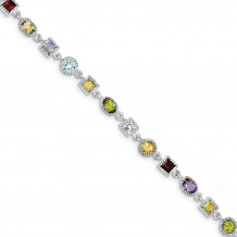 Quality Gold Sterling Silver 7inch Rhod Plated Rainbow Semi Precious Stone Bracelet - QX476RB