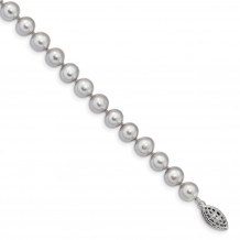 Quality Gold Sterling Silver Rhodium 7-8mm Grey FWC Pearl Bracelet - QH5162-7.25