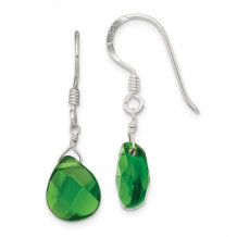 Quality Gold Sterling Silver Dark Green Crystal Dangle Earrings - QE6205
