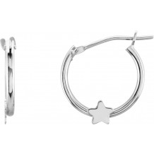 14K White Hinged Hoop Earrings with Star - 192029600P