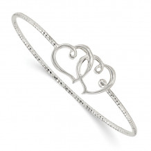 Quality Gold Sterling Silver Diamond Cut Double Heart Interlocking  Bangle Bracelet - QB1122