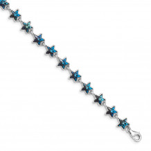 Quality Gold Sterling Silver Rhodium-plated Blue Crystal Stars   Bracelet - QG5037-6.25