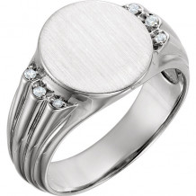 Stuller 14k White Gold Diamond Men's Oval Signet Ring