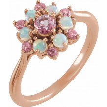14K Rose Pink Tourmaline & Ethiopian Opal Floral-Inspired Ring - 720786002P