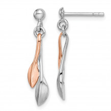 Quality Gold Sterling Silver Rhodium-plated Rose Gold-plated Leaf Post Dangle Earrings - QE15405