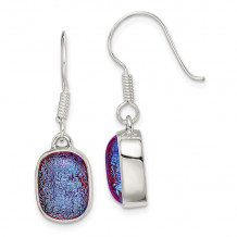 Quality Gold Sterling Silver Blue Dichroic Glass Dangle Earrings - QE6260