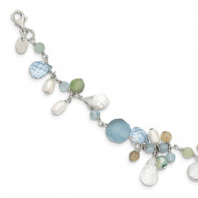 Quality Gold Sterling Silver Lace Agate Opalite Crystal Amazonite FW Cult.Pearl Bracelet - QH2329-7.5
