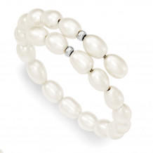 Quality Gold Sterling Silver 7-8mm FW Cultured Rice Pearl Flexible Bracelet - QH4735-7.5