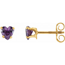 14K Yellow 4x4 mm Heart Amethyst Youth Stud Earrings - 19132124361000P