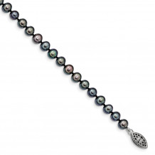 Quality Gold Sterling Silver Rhod-plated 5-6mm Black FWC Pearl Bracelet - QH5153-7.25