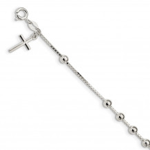 Quality Gold Sterling Silver 7 inch Cross Beaded Bracelet - QG4570-7