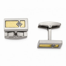 Chisel Stainless Steel With 18k Yellow Gold Polished Textured Diamond Cufflinks - SRC359