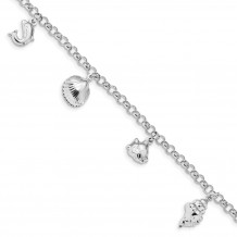 Quality Gold Sterling Silver Rhodium Plated Beach Theme Charm Bracelet - QG4205-7
