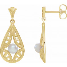14K Yellow Freshwater Cultured Pearl Vintage-Inspired Earrings - 86932601P