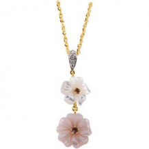 14K Yellow Pink Tourmaline, Mother of Pearl & .005 CTW Diamond Flower 18 Necklace - 6922060001P