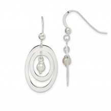 Quality Gold Sterling Silver Circle with Swarovski Simulated Pearl Dangle Earrings - QE15312
