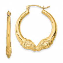 Quality Gold Sterling Silver Gold Plated Hollow Rams Head Hoop Earrings - QE8452