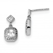 Quality Gold Sterling Silver Rhodium-plated CZ Square Halo Post Dangle Earrings - QE13773