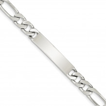Quality Gold Sterling Silver Rhodium-plated Polished Engraveable Figaro Link ID Bracelet - QID93-8.5