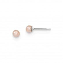 Quality Gold Sterling Silver 3-4mm Pink FW Cultured Round Pearl Stud Earrings - QE12718