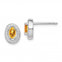 Quality Gold Sterling Silver Rhodium-plated   Yellow & White CZ Oval Stud Earrings - QE12563