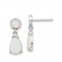 Quality Gold Sterling Silver Rhodium-plated Created Opal Teardrop Dangle Post Earrings - QE15400