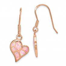Quality Gold Sterling Silver Rose-tone  Opal Inlay Heart Dangle Earrings - QE14076