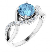 14K White 6.5 mm Round Aquamarine & 1/5 CTW Diamond Ring - 7190960000P