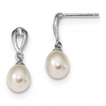 Quality Gold Sterling Silver RH 7-8mm White FWC Pearl Post Dangle Earrings - QE13861