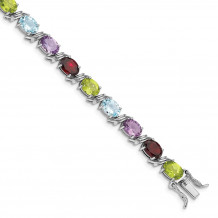 Quality Gold Sterling Silver Rhodium-plated Oval Multi-gemstone Bracelet - QG4923-7.5