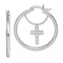 Quality Gold Sterling Silver CZ Cross Hoop Earrings - QE14591