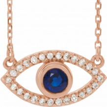 14K Rose Blue Sapphire & White Sapphire Evil Eye 18 Necklace - 86832617P