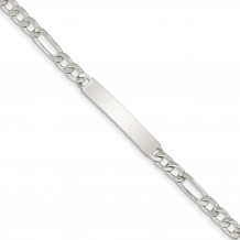 Quality Gold Sterling Silver Polished Engraveable Figaro Link ID Bracelet - QID90-7.5