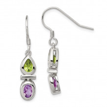 Quality Gold Sterling Silver Peridot & Amethyst Dangle Earrings - QE5234