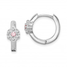 Quality Gold Sterling Silver Rhodium-plated Pink & White CZ Flower Hoop Earrings - QE15289