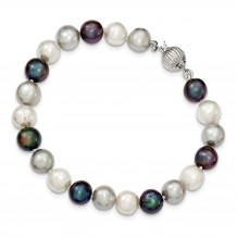 Quality Gold Sterling Silver 8-9mm FW Cultured White Platinum Black Pearl Bracelet - QH4509-7.5