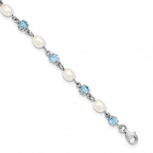Quality Gold Sterling Silver Rhodium Blue CZ FW Cultured Pearl Bracelet - QG2388-7