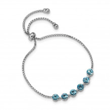 Quality Gold Sterling Silver Rhodium-plated Blue Crystal Adjustable Bracelet - QG4771