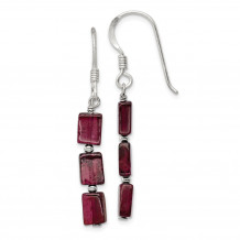 Quality Gold Sterling Silver Three Stone Garnet Dangle Earrings - QE9744