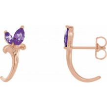 14K Rose Amethyst Floral-Inspired J-Hoop Earrings - 868156031P