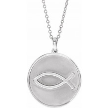 14K White 20.3x18.4 mm Ichthus (Fish) 16-18 Necklace - 87008201P