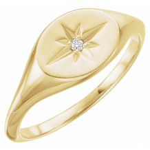 14K Yellow .02 CT Diamond 10x8 mm Oval Starburst Signet Ring - 1227476001P