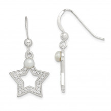 Quality Gold Sterling Silver FWC Pearl & CZ Star Dangle Earrings - QE14848